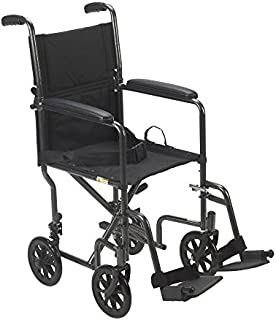 Drive Medical Lightweight Steel Transport Wheelchair, Fixed Full Arms, 19