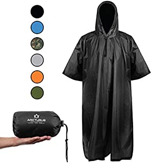 Arcturus Rain Poncho: Lightweight Ripstop Nylon Poncho with Adjustable Hood. Multipurpose, Large, Waterproof Design - Makes a Great Tarp, Backpacking Ground Cloth & Emergency Shelter (Black)