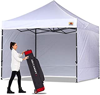 ABCCANOPY Canopy Tent Popup Canopy 10x10 Pop Up Canopies Commercial Tents Market stall with 6 Removable Sidewalls and Roller Bag Bonus 4 Weight Bags and 10ft Screen Netting and Half Wall, White