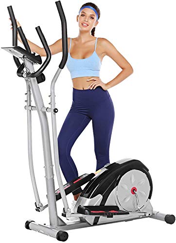 Bestlucky Elliptical Machine Elliptical Training Machines Magnetic Smooth Quiet Driven Elliptical Exercise Machine for Home Use (Silver White)