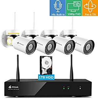 Pan Tilt Wireless Security Camera System with 1TB Hard Drive and Audio, Kittyhok 8CH 4pcs 1080p PTZ Wifi Camera Outdoor/Indoor,100ft Night Vision, Weatherproof, Motion Detection, Remote View Control