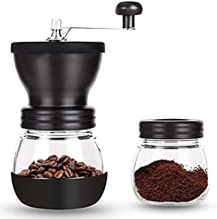 PARACITY Manual Coffee Bean Grinder, Hand Coffee Mill with 2 Glass Jars Ceramic Burr Stainless Steel Handle for Aeropress, Drip Coffee, Espresso, French Press, Turkish Brew