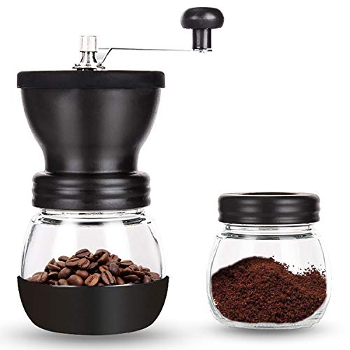 PARACITY Manual Coffee Bean Grinder, Hand Coffee Mill with 2 Glass Jars Ceramic Burr Stainless Steel Handle for Aeropress, Drip Coffee, Espresso, French Press, Turkish Brew