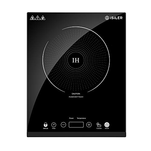 Portable Induction Cooktop, iSiLER 1800W Sensor Touch Electric Induction Cooker Cooktop with Kids Safety Lock, 18 Power 17 Temperature Setting Countertop Burner with Timer