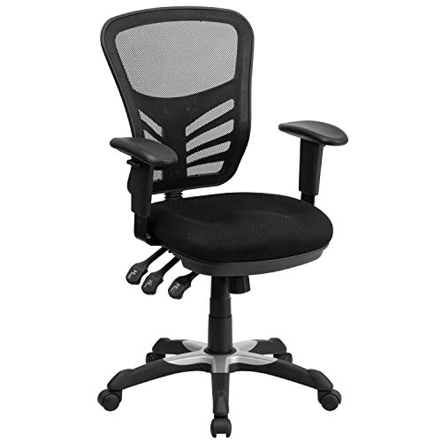 Flash Furniture Mid-Back Black Mesh Multifunction Executive Swivel Ergonomic Office Chair with Adjustable Arms