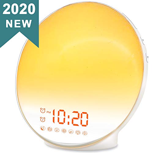 Wake Up Light Sunrise Alarm Clock for Kids, Heavy Sleepers, Bedroom, with Sunrise Simulation, Sleep Aid, Dual Alarms, FM Radio, Snooze, Nightlight, Daylight, 7 Colors, 7 Natural Sounds, Ideal for Gift