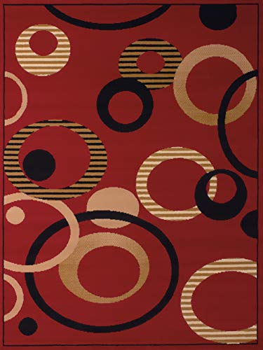 United Weavers of America Dallas Hip Hop Rug - 5ft. 3in. x 7ft. 2in. Red, Area Rug with Jute Backing, Circular Geometric Design