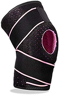 SupreGear Knee Brace, Adjustable Universal Knee Brace Patella Stabilizer Knee Pain Relief Patella Stabilizing Dual Compression Knee Sleeves w/Hook & Loop for Running/Jumping/Basketball/Tennis (Pink)