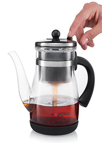 Gourmia GTP9815 Tea & Coffee Pot Glass Loose Leaf Tea Maker With Stainless Steel Filter Tumbler Infuser 850ml Capacity