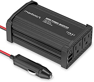 Maxboost 300W Power Inverter Dual 110V AC Outlet and 2.4A/24W USB Car Charger [Aluminum & PC Body] DC 12V to 110V AC + DC 5V USB Battery Charger for Laptop,iPad,iPhone,Tablet,Phone