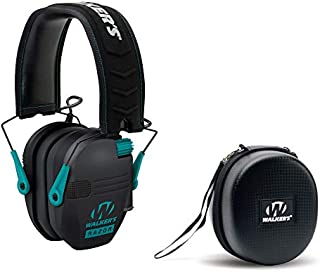 Walker's Razor Slim Electronic Ear Muffs (Black & Teal) & Storage Carrying Case