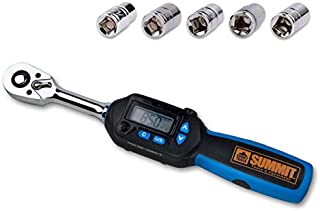 Summit Tools 3/8 inch Digital Torque Wrench, 3.1-62.7 ft-lbs Torque Range Accurate to ±3%, Sequential LED and Buzzer, Socket Set, Calibrated (WSP3-085CN)