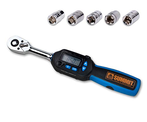 Summit Tools 3/8 inch Digital Torque Wrench, 3.1-62.7 ft-lbs Torque Range Accurate to ±3%, Sequential LED and Buzzer, Socket Set, Calibrated (WSP3-085CN)