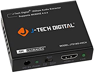 J-Tech Digital 4K 60HZ HDMI Audio Extractor Converter SPDIF + 3.5MM Output Supports HDMI 2.0, 18Gpbs Bandwidth, HDCP 2.2, Dolby Digital/DTS Passthrough CEC, HDR10 [JTD18G-H5CH]