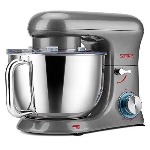 SanLidA Stand Mixer, All-Metal Series 6.5 Qt. Kitchen Electric Mixer with Dishwasher-Safe Dough Hooks, Flat Beaters, Whisk & Pouring Shield Attachments for Most Home Cooks, SM-1515, Pearl Grey