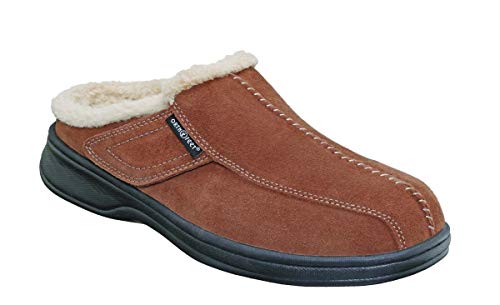 Orthofeet Proven Plantar Fasciitis & Foot Pain Relief Arch Support Orthopedic Men's Leather Slippers Asheville Brown