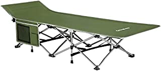 KingCamp Strong Stable Folding Camping Bed Cot with Carry Bag (Green with Side Pocket)