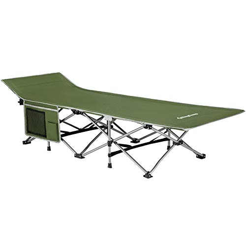 KingCamp Strong Stable Folding Camping Bed Cot with Carry Bag (Green with Side Pocket)