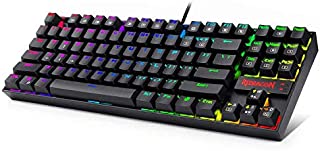 Redragon K552-RGB Mechanical Gaming Keyboard Compact 87 Key Mechanical Computer Keyboard KUMARA USB Wired Cherry MX Blue Equivalent Switches for Windows PC Gamers (Black RGB Backlit)