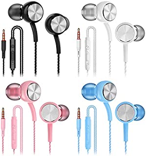 SIKAMARU Headphone Heavy Bass Stereo Earphones Earbuds with Remote & Microphon,Laptops,Gaming Noise Isolating Tangle Free Headsets in Ear Headphones 4 Pairs