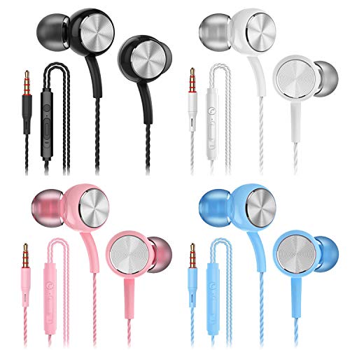 SIKAMARU Headphone Heavy Bass Stereo Earphones Earbuds with Remote & Microphon,Laptops,Gaming Noise Isolating Tangle Free Headsets in Ear Headphones 4 Pairs