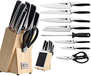 lief + svein 9 Pc knife set with block. 1.4116 German Stainless Steel Kitchen Knife Set. UltraSharp cooking knives set for kitchen. Ideal chef knife set or home cooking knife block sets