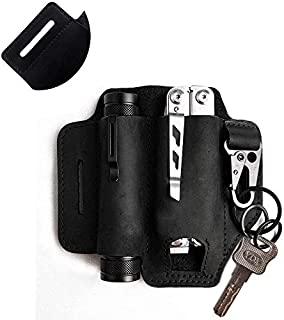 Leather Sheath Sheath for Leatherman Multitool EDC Pocket Organizer with Key Holder for Belt and Flashlight Sheath Multitool Pouch (Black)