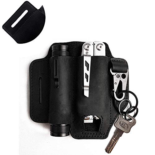 Leather Sheath Sheath for Leatherman Multitool EDC Pocket Organizer with Key Holder for Belt and Flashlight Sheath Multitool Pouch (Black)