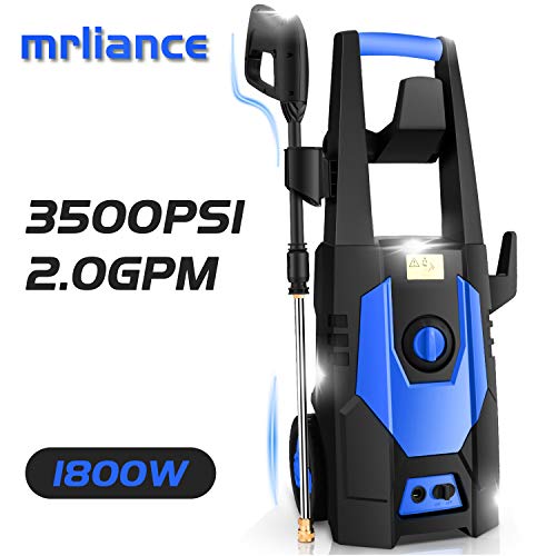 mrliance 3500PSI Electric Pressure Washer, 2.0GPM Electric Power Washer High Pressure Washer with Spray Gun, Brush, and 4 Quick-Connect Spray Tip (Blue)