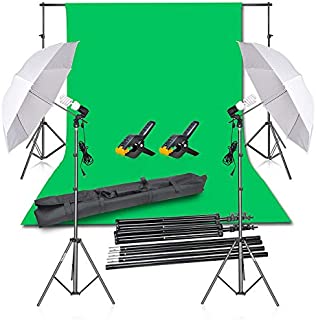 Emart Photography Backdrop Continuous Umbrella Studio Lighting Kit, Muslin Chromakey Green Screen and Background Stand Support System for Photo Video Shoot