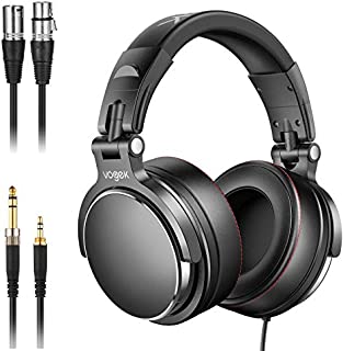 Studio Headphones with 6.6ft XLR Cable, Vogek Professional DJ Headphones Mixing DJ Headset Protein Memory Foam Ear Pads, 50mm Neodymium Drivers Stereo Sound for Electric Drum Piano Guitar AMP