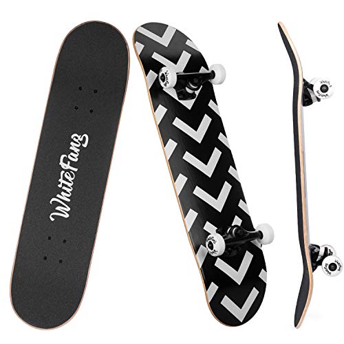 WhiteFang Skateboards for Beginners, Complete Skateboard 31 x 7.88, 7 Layer Canadian Maple Double Kick Concave Standard and Tricks Skateboards for Kids and Beginners (Arrow)