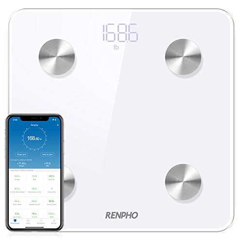 RENPHO Body Fat Scale Smart BMI Scale Digital Bathroom Wireless Weight Scale, Body Composition Analyzer with Smartphone App sync with Bluetooth, 396 lbs - White