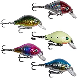 Fishing Lure Crankbaits Shallow Deep Diving Swimbait for Bass Trout Salmon Wobble Treble Hooks 3D Eyes Rattle 2.4in Set of 5 - by dukclyn