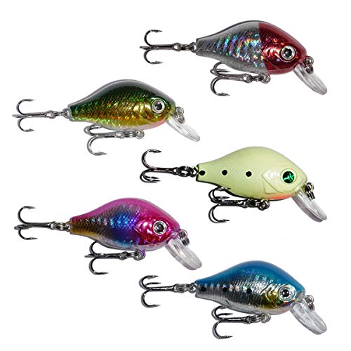 Fishing Lure Crankbaits Shallow Deep Diving Swimbait for Bass Trout Salmon Wobble Treble Hooks 3D Eyes Rattle 2.4in Set of 5 - by dukclyn