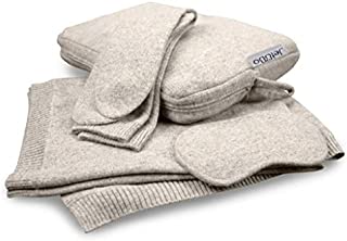 Jet&Bo 100% Pure Cashmere Travel Set: Blanket, Eye Mask, Socks, Carry/Pillow Case Sand