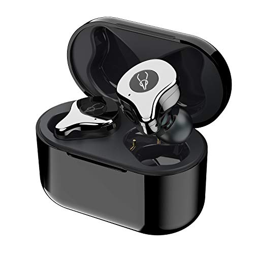 True Wireless Earbuds, Bluetooth 5.0 Wireless Headphones APTX Deep Bass Stereo HiFi Sound Noise Cancelling Sweatproof TWS Bluetooth Earbuds, CVC8.0 Built-in Mic Wireless Earphones with Qi Charging Box