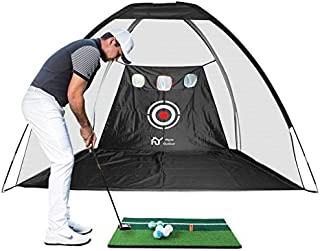 S.Y. Golf Net Golf Practice Net with Target Chipping Holes Hitting Golf Nets for Backyard Driving 6PCS Golf Balls Golf Mat Swing Training Indoor or Outdoor Adult Black