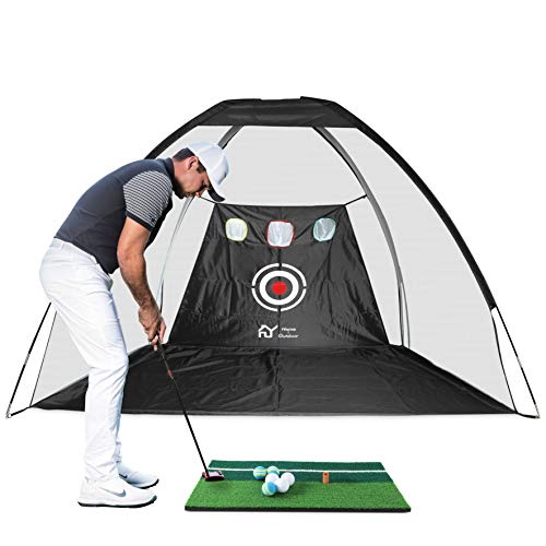 S.Y. Golf Net Golf Practice Net with Target Chipping Holes Hitting Golf Nets for Backyard Driving 6PCS Golf Balls Golf Mat Swing Training Indoor or Outdoor Adult Black