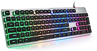 LANGTU Membrane Gaming Keyboard, Colorful LED Backlit Quiet Keyboard for Study, All-Metal Panel USB Wired 25 Keys Anti-ghosting Computer Keyboard 104 Keys - L1 Black/Silver