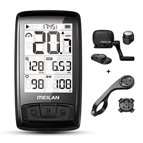 MEILAN Wireless Bike Computer Blade(M4) Cycling Computer with Backlight, Speed Cadence Sensor Included, Bluetooth ANT+, 80 Hours Battery 2.5in Screen Waterproof Road Bike