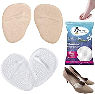 Medical Forefoot pads Ball of Foot Cushions gel Insoles shoe inserts (Self-Sticking) Metatarsal Pads for Women High Heels to Pain Relief. Dr.Eagle foot care () (Skin+Clear) 2 Count (Pack of 1)