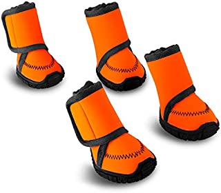 Petbobi Waterproof Dog Shoes Fluorescent Orange Dog Boots Velcro and Rugged Anti-Slip Sole Paw Protectors for All Weather Comfortable Easy to Wear Suitable for Medium Dogs (L, Orange)