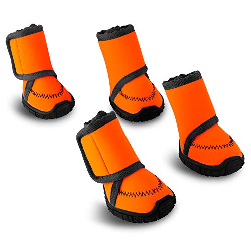 Petbobi Waterproof Dog Shoes Fluorescent Orange Dog Boots Velcro and Rugged Anti-Slip Sole Paw Protectors for All Weather Comfortable Easy to Wear Suitable for Medium Dogs (L, Orange)