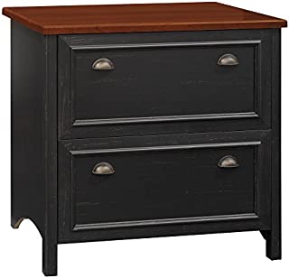 Bush Furniture Stanford 2 Drawer Lateral File Cabinet in Antique Black and Hansen Cherry