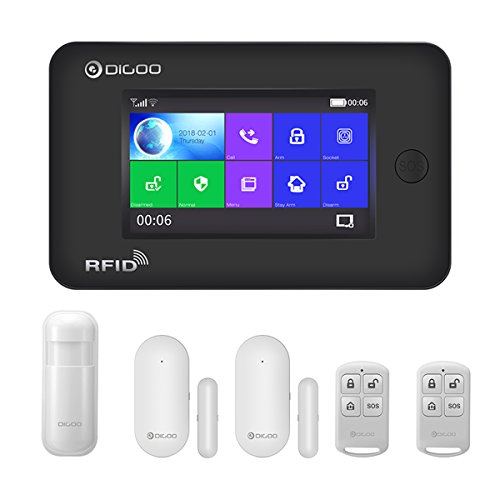 DIGOO DG-HAMA Alexa Wireless Home and Business Security Alarm System, 433MHz GSM&WIFI Smart Security System DIY Kits, Burglar Alarm With Full Touch Screen,Auto Dial and APP Remote Control,Black