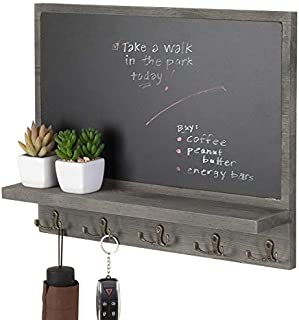 MyGift Wall-Mounted Barnwood Gray Wood Chalkboard Wall Decor with Display Ledge and 10 Key Hooks