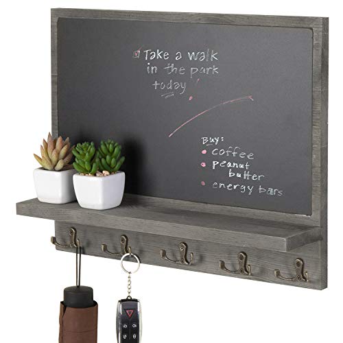 MyGift Wall-Mounted Barnwood Gray Wood Chalkboard Wall Decor with Display Ledge and 10 Key Hooks