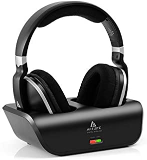 ARTISTE Wireless TV Headphones Over Ear Headsets - Digital Stereo Headsets with 2.4GHz RF Transmitter, Charging Dock, 100ft Wireless Range and Rechargeable 20 Hour Battery, Black