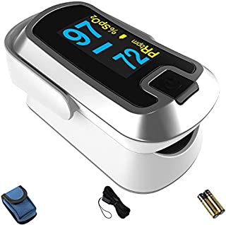 mibest OLED Finger Pulse Oximeter, O2 Meter, Dual Color White/Silver